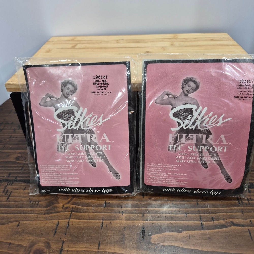 NWT 2 Pair Silkies Ultra TLC Support Pantyhose 1 Nude & 1 Navy Shapewear Hosiery
